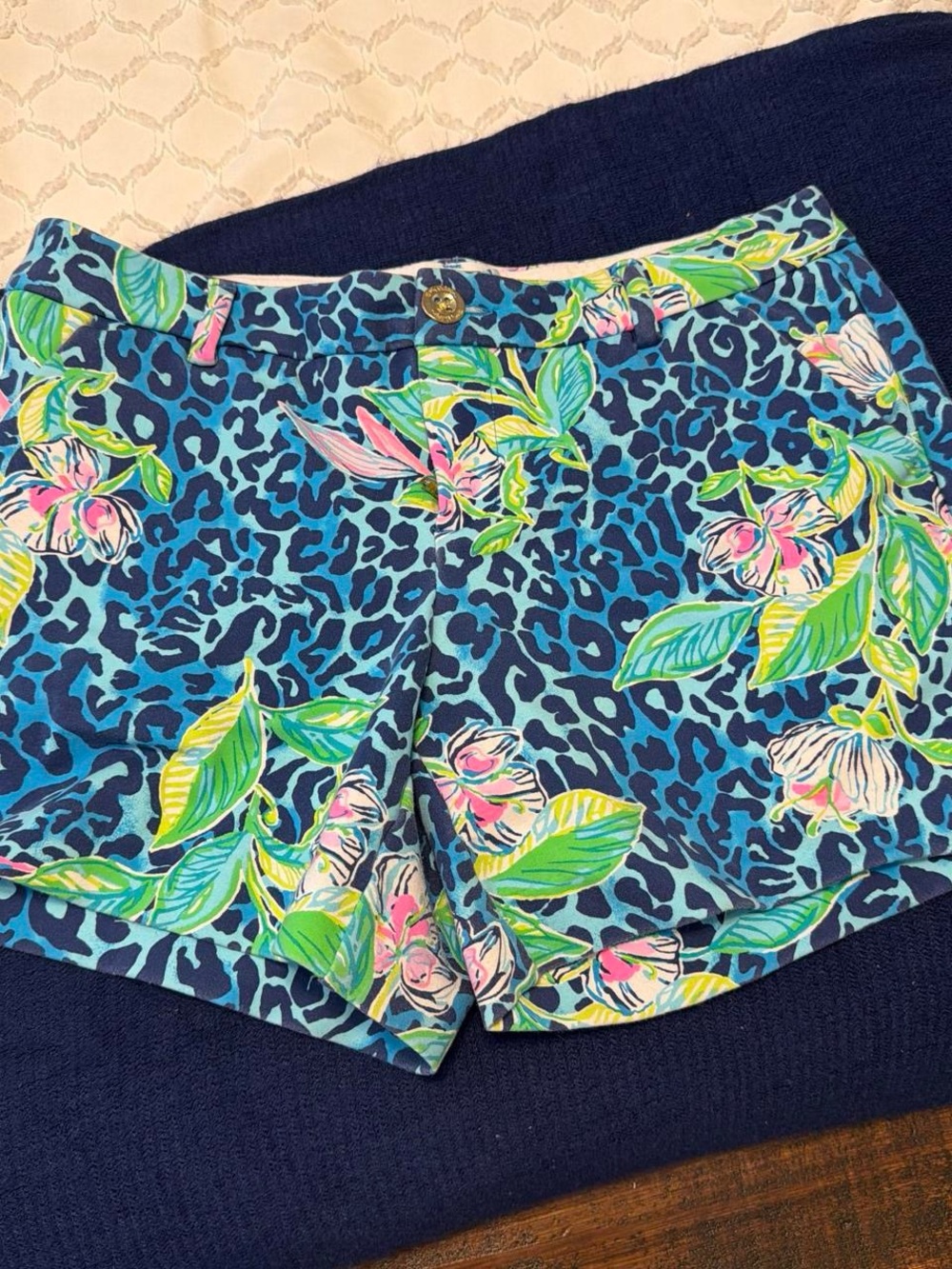 Lilly Pulitzer Blue Floral & Leopard Print Athletic Shorts